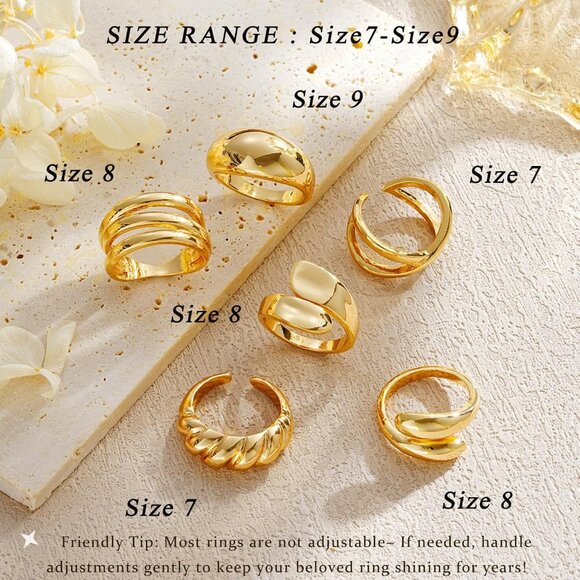 Chunky Gold Rings for Women 18K Plated Stackable Thumb Statement Ring Set - Picture 5 of 8